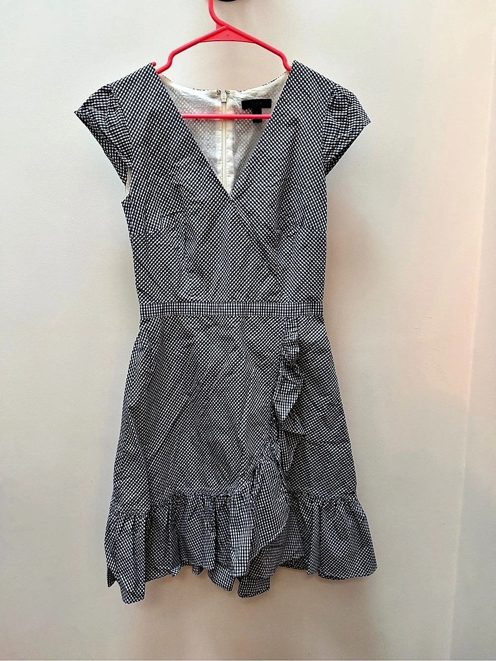J.Crew Gingham Ruffle Mini Dress Blue & White Size 00 Like New